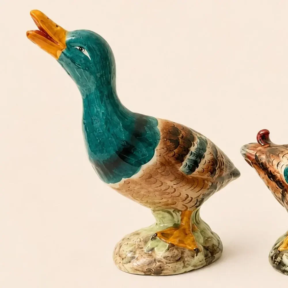 Hand Painted Italian Ceramic Mallard Duck Vintage Figurines – Set of 2